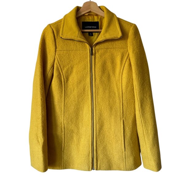 Lands" End Sz 4 Tall Coat Yellow Boiled Wool Blend Lined Zip Minimal Preppy - Picture 1 of 15